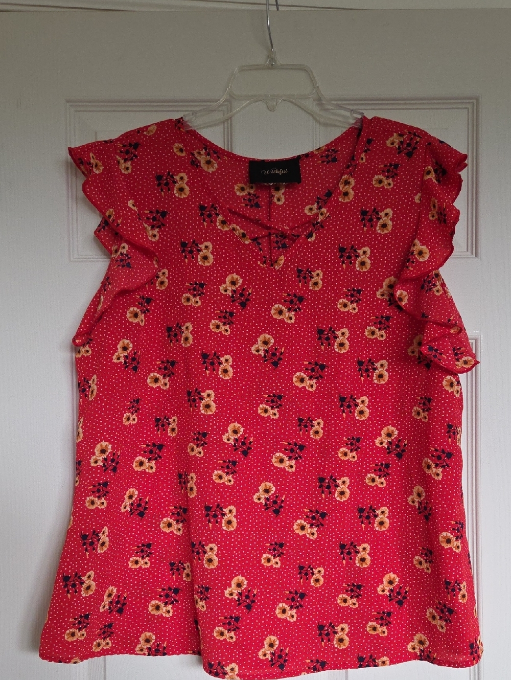 Wishful Red Floral Dot V-Neck Top